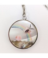 Vintage Mother Of Pearl Abalone Shell Rainbow Butterfly Pendant Chain Ne... - $340.71 MXN
