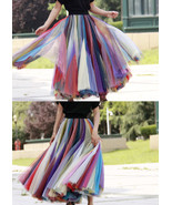 Rainbow Long Tulle Skirt Holiday Outfit Adult Plus Size Rainbow Tulle Ma... - $85.99