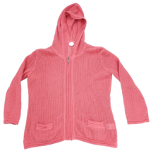 Jaclyn Smith Cardigan Sweater Womens Large Pink Hooded Knit Crochet Full Zip - $18.46