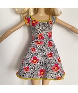 Barbie Off Shoulder White Dress Pink Yellow Flowers Black Dots Fashion - £5.48 GBP