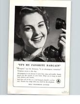 1940 Bell Telephone It's My Favorite Bargain Vintage Print Ad Smiling Operator - $10.97