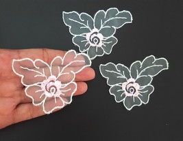 5 - 20 pcs Small Sheer White &amp; Light Pink Flower Lace Patch Motif Appliques A307 - £3.92 GBP+