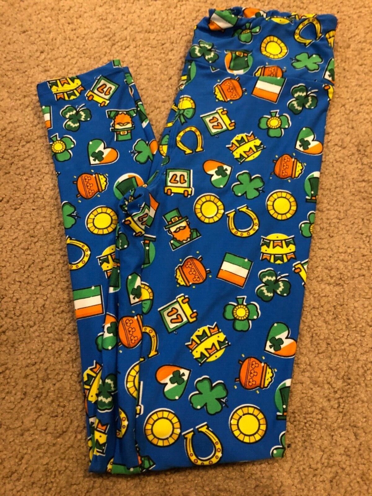 LulaRoe Leggings OS St Patrick&#39;s Magically Irish Flag Horseshoe Shamrock... - $13.96
