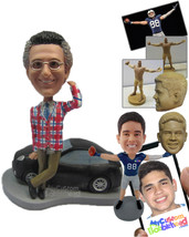Personalized Bobblehead Stylish Pal In Coat With His Fancy Car - Motor Vehicles  - £138.57 GBP