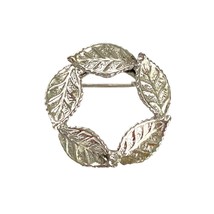 Gerrys Ash Leaf Swirl Wreath Brooch Vintage 80s Silver Tone 1in - £10.40 GBP