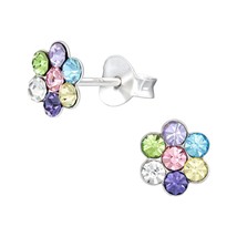 Flower Earrings 925 Silver Stud Earrings with Crystals - $14.01