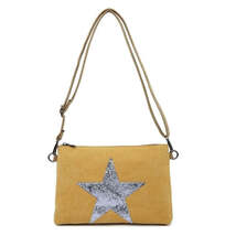 Yellow/Mustard Flat Star Canvas Clutch/Crossbody with Strap - $26.35