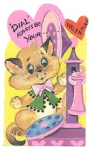 Vintage Valentines Day Card Kitten Cat With Antique Candlestick Telephone - £5.19 GBP