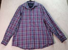 Tasso Elba Shirt Mens Size XL Blue Purple Gingham Long Sleeve Collar Button Down - £13.76 GBP