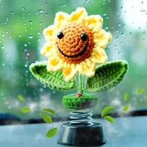 Sunflower Car Accessories Dashboard Decorations Crochet Smiley Shaking Sun Flowe - £30.77 GBP