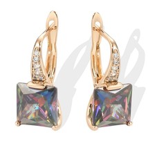 Hot Square Natural Zircon Dangle Earrings For Women Fashion 585 Rose Gold Color  - £6.72 GBP