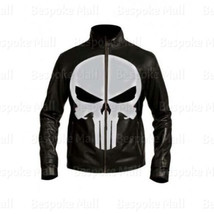 New Men&#39;s Punishes Skull Full Black Genuine Cowhide Leather Biker Jacket... - $161.99+