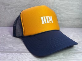 New I Am Him Yellow Navy Blue Hat 5 Panel High Crown Trucker Snapback Vintage - £13.88 GBP