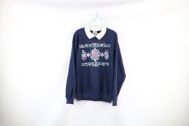 Vtg 90s Streetwear Womens Medium Faded Farmhouse Flower Collared Sweatshirt USA - £35.00 GBP