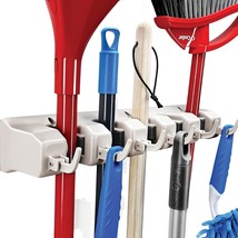 Home It Mop And Broom Holder - Garage Storage Systems With 5 Slots, 6 Hooks, 7.5 - £15.97 GBP