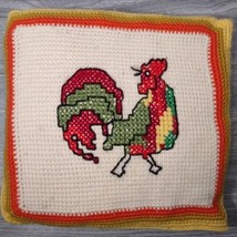 Vintage Beautifully Hand Crocheted 15” X 15” Throw Pillow Rooster 70s 80s  - £17.88 GBP