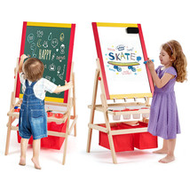 Flip-Over Double-Sided Kids Art Easel with Paper Roll Storage Bins for Children - £82.46 GBP