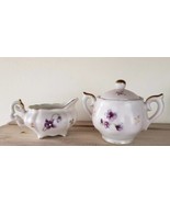 Vintage Lefton China ~ Hand Painted Miniature Sugar Bowl &amp; Creamer Purpl... - $28.05