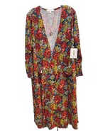 NWT LuLaRoe Large Blue With Coral Gold Cream Floral Sarah Long Cardigan - $44.54