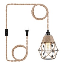 Industrial Plug In Pendant Light - 16.4Ft Hanging Lights With Plug In Cord Hemp  - £40.11 GBP