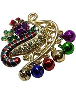 Vtg Christmas Santa Sleigh 6  Sound Jingle Bells &amp; W Rhinestones  Pin Br... - $44.14 CAD