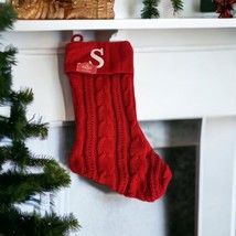 Holiday Time Monogram Christmas Stocking Letter &quot;S&quot; Red Knit Initial 17&quot; - $21.20