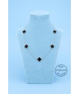 925 Sterling Silver Onyx Clover Station Necklace - $73.56