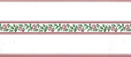 Dundee Deco BD6031 Prepasted Wallpaper Border - Floral Pink, Green Flowers on Vi - £10.43 GBP