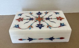 Alabaster Marble Inlay Jewelry Box Laticed Handcarved Christmas Gift for Her - £172.94 GBP