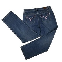 Lee Jeans Women&#39;s size 12 M Straight Leg Dark Wash Mom High Rise Pink W3... - £17.50 GBP