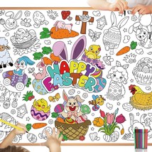 Giant Easter party Supplies Coloring Bunny Activity Poster Tablecover wi... - £18.50 GBP