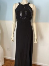 Morgan &amp; Co. Black Halter Top Sleeveless Long Black Dress Embellished Si... - £15.13 GBP