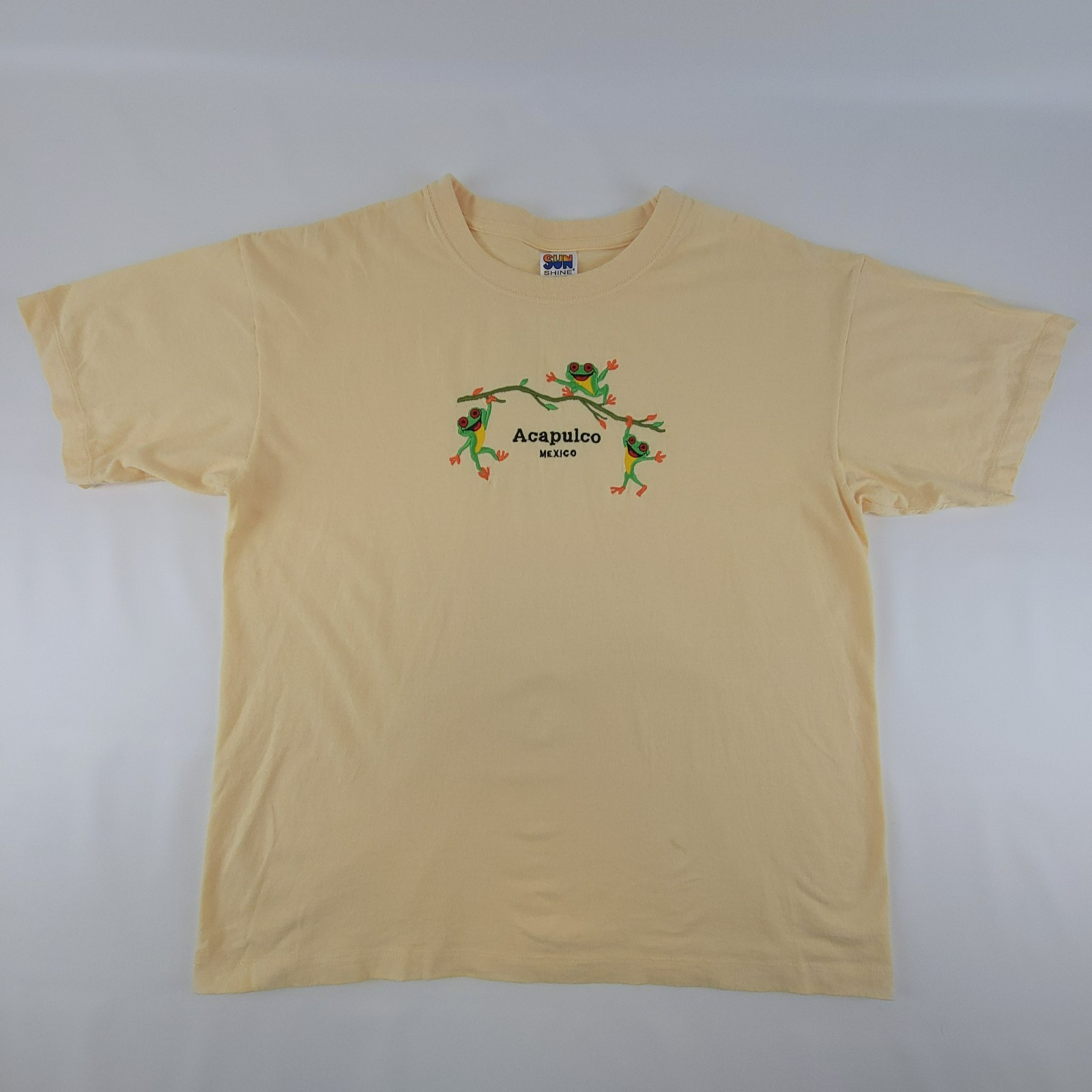 Sunshine Beachwear XL Yellow T Shirt Acapulco Mexico Tree Frog Embroidery - $17.77