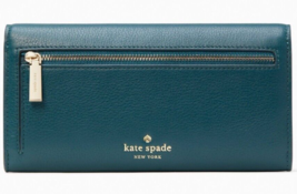 NWB Kate Spade Marti Dark Green Blue Leather Large Flap Wallet K6402 Gift Bag - £59.33 GBP