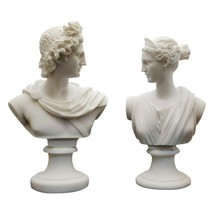 Set 2 Busts God Apollo &amp; Goddess Artemis Diana Greek Cast Marble Sculpture - $98.80