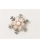 Silver Tone Spinning Crystal &amp; Faux Pearl Snowflake Pin Brooch - £27.24 GBP