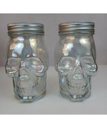 Set of 2 Glass Iridescent &amp; Smoke Skull Sipper Jars With Lids - $27.15 CAD