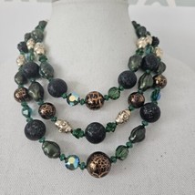 ALICE CAVINESS Vintage Green Art Glass Beaded Layered Waterfall Necklace  - £59.13 GBP