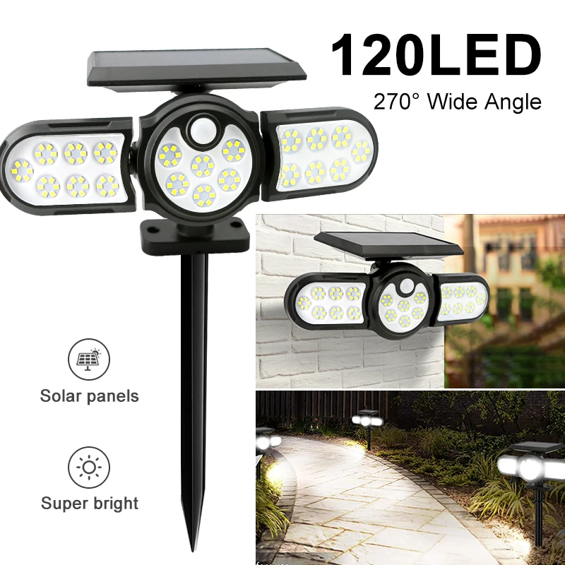 140 COB Outdoor Solar Lights Head Lighting Lawn Ground Lamp PIR Motion Sensor sc - £87.73 GBP