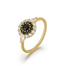 Solid 925 Sterling Silver 18K Gold Plating Black Zircon Halo Twist Rings for Wom - £16.02 GBP