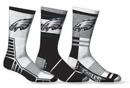 Philadelphia Eagles Socks 3 Pack Crew Length NFL Football Men Shoe Sz 7-12 - £32.65 GBP
