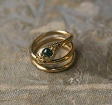 14K Yellow Gold OverArt Deco Round Cut 0.5Ct Simulated Green Emerald Snake Ring - £45.30 GBP
