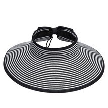 Simplicity Women&#39;s Straw Sun Hat Wide Brim Roll-up Sun Visor Black/White - £32.38 GBP