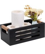 Wood Toilet Paper Holder Basket with Handles Black 12x5.9x4.9in Black - $308.79 MXN