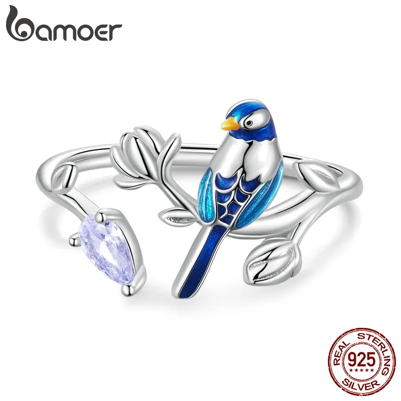 925 Sterling Silver Exqusite Blue Bird Ring for Women Fine Jewelry Leaf Open Rin - £21.76 GBP