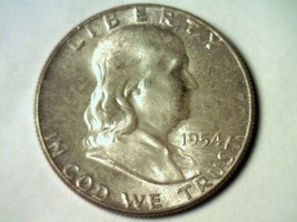1954 Franklin Half Dollar Choice Uncirculated+ Toned Ch. Unc+Nice Original Coin - $24.00