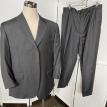 Roberto Zanieri Suit Tasmania Gray/Tan Stripe 46R Pleat Pants 36X28 Wool... - $98.99
