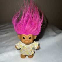 RUSS 3&quot; Troll Doll - Pink Hair - Flower Print Sress - £8.47 GBP