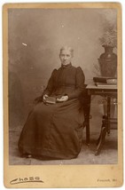 Circa 1890&#39;S Cabinet Card Older Woman Black Dress Book In Lap Chase Foxcroft Me - £8.15 GBP