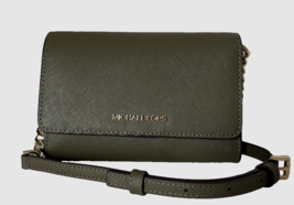 New Michael Kors Jet Set Travel Medium Phone Crossbody Leather Olive / D... - $104.41